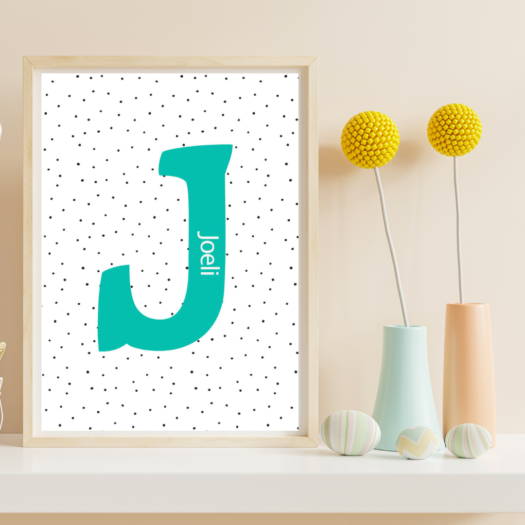 Mint Polka Dot Name Print