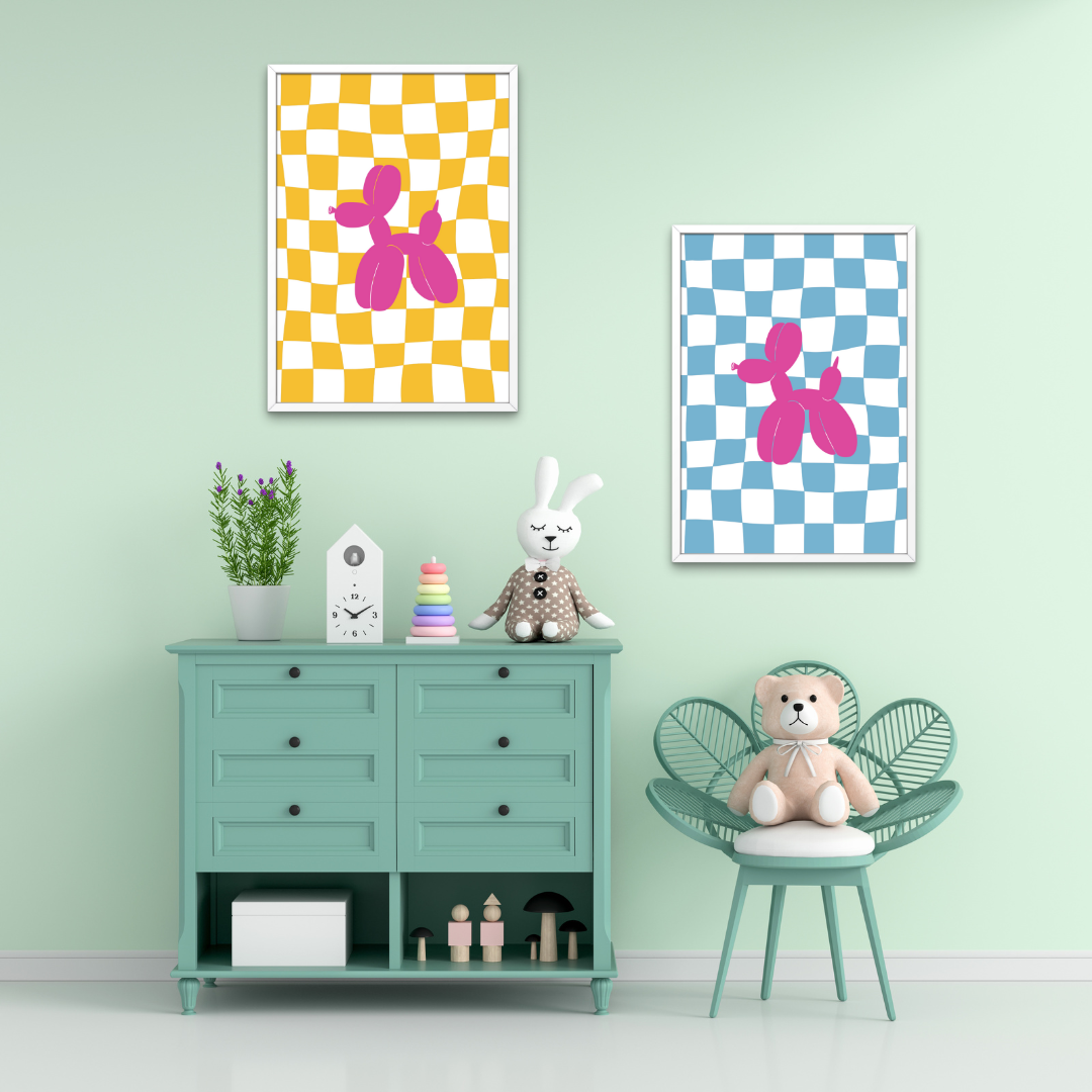 Balloon Dog Art Print Pink Yellow