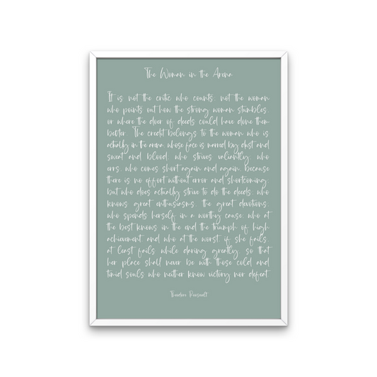 Woman in the Arena Quote Print Grey