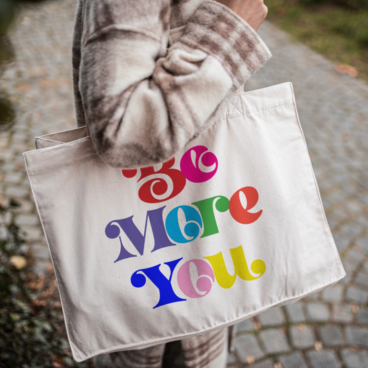 Large Retro Tote Bag Be More You Rainbow