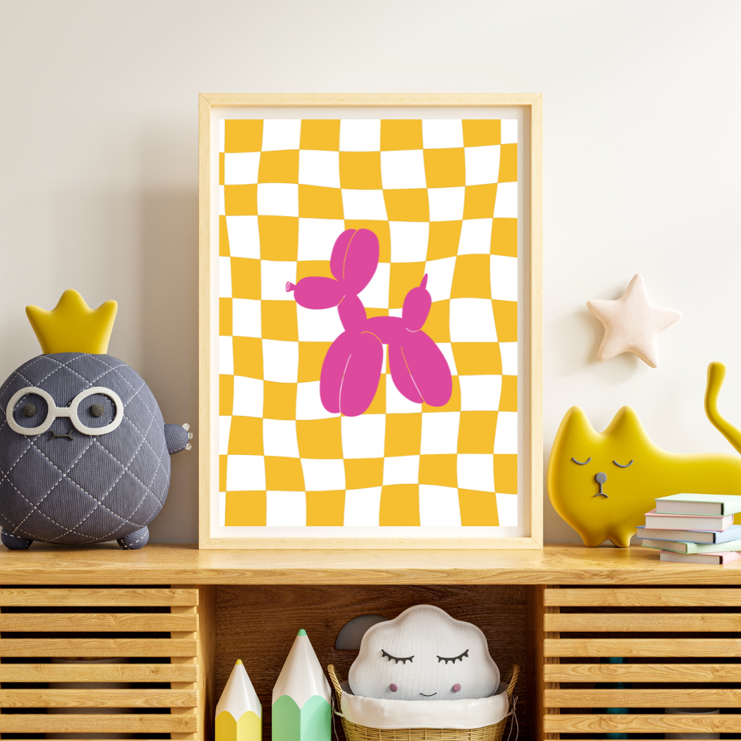 Balloon Dog Art Print Pink Yellow