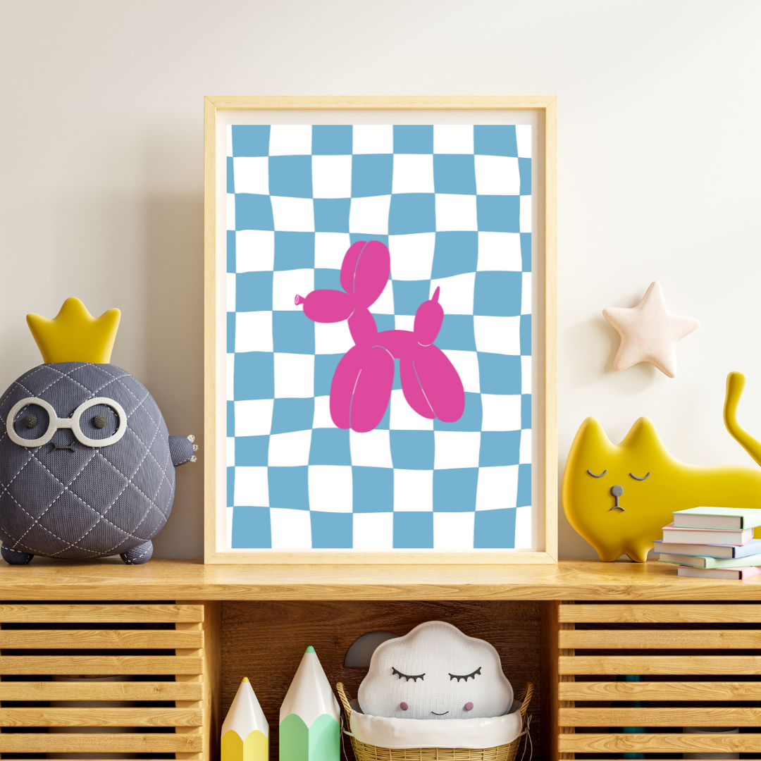 Balloon Dog Art Print Pink Blue