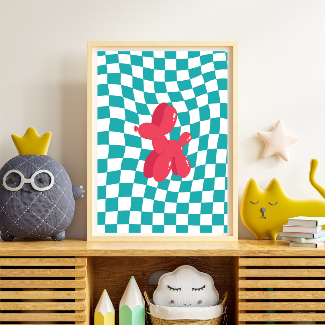 Balloon Dog Art Print Red Teal