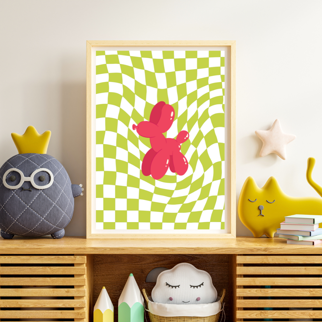 Balloon Dog Art Print Red Lime