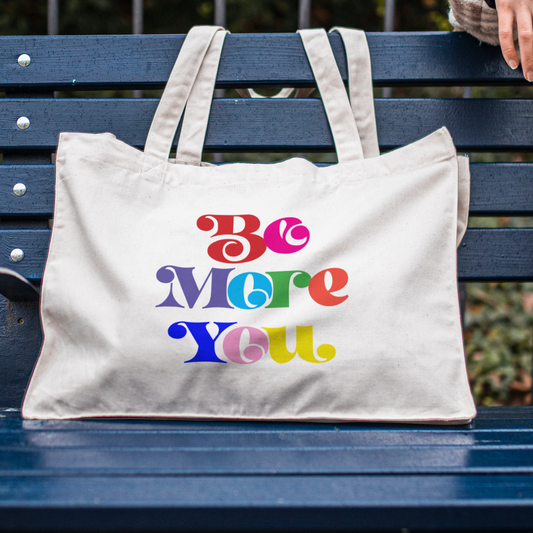 Large Retro Tote Bag Be More You Rainbow