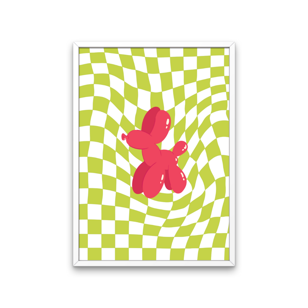 Balloon Dog Art Print Red Lime