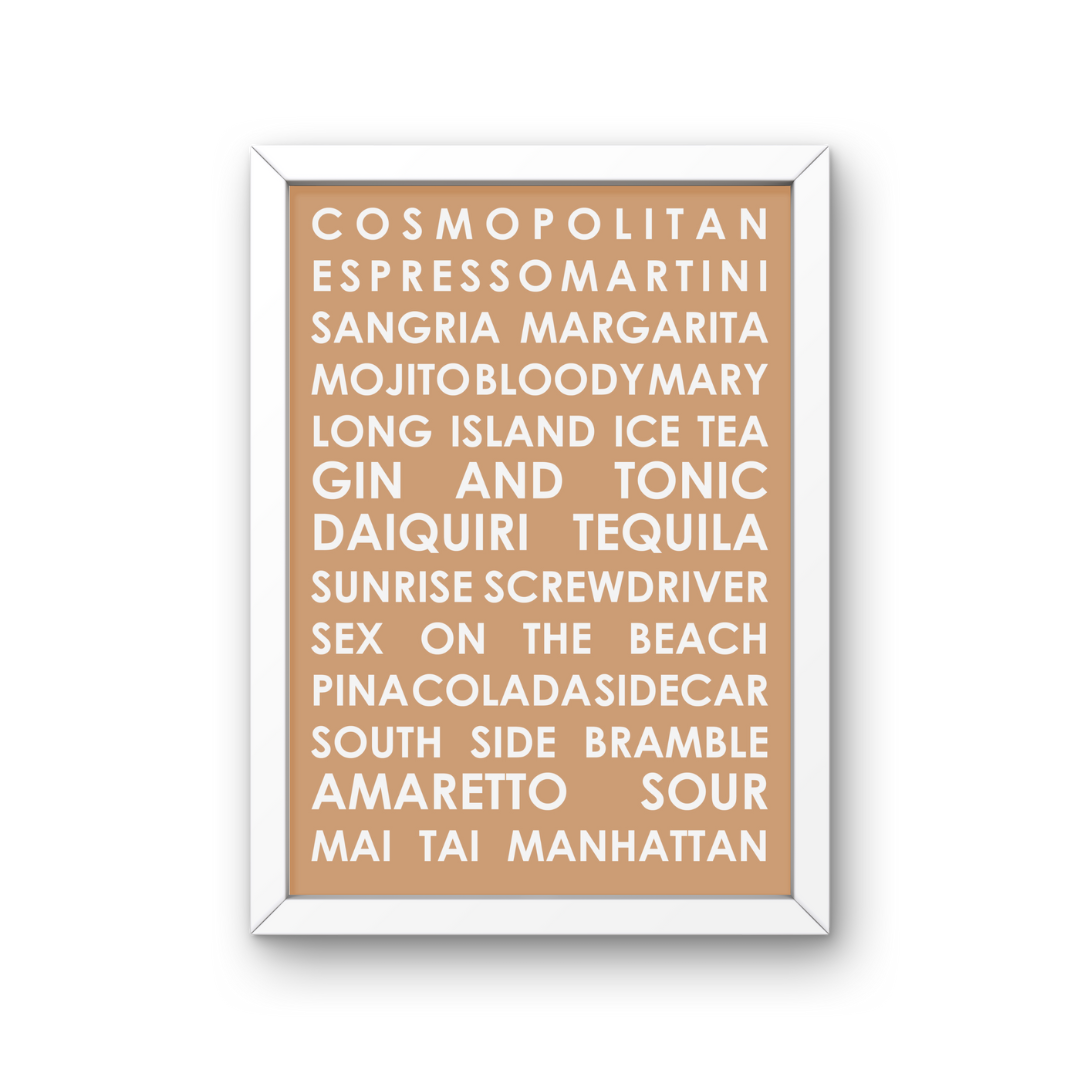 Cocktail Tram Roll Print Tan