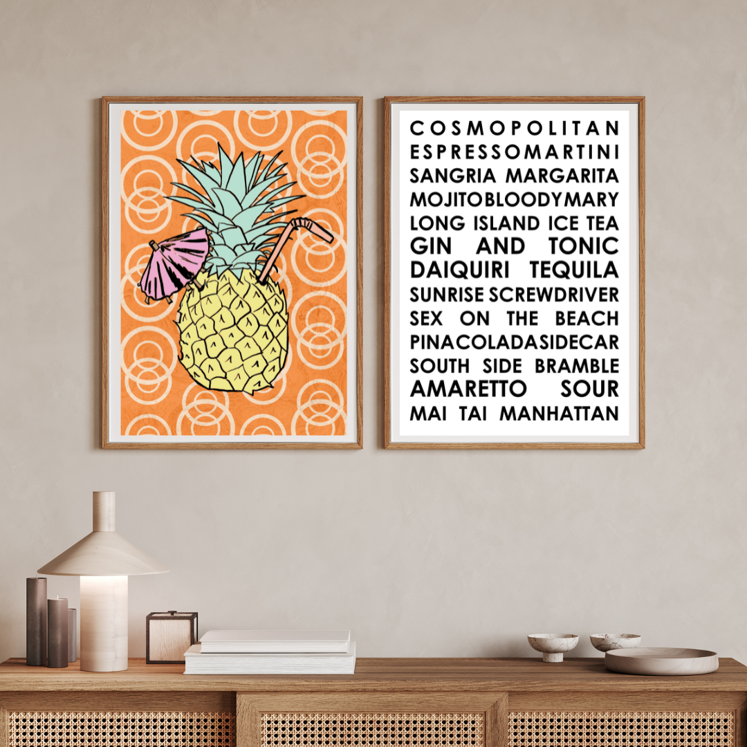 Pina Colada Retro Cocktail Print