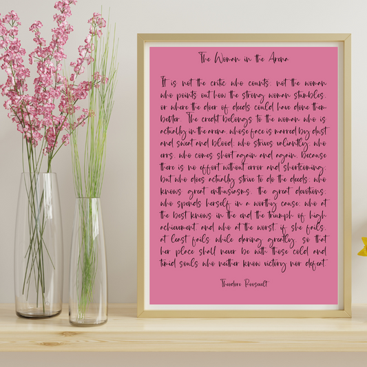Woman in the Arena Quote Print Pink