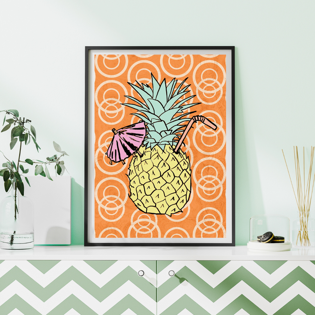 Pina Colada Retro Cocktail Print