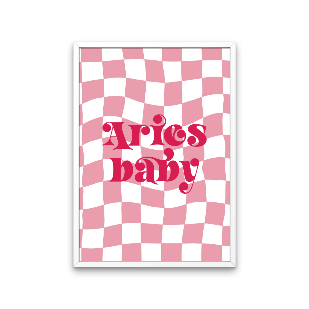 Retro Star Sign Pink Red Check Print