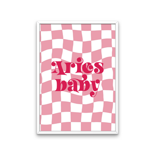 Retro Star Sign Pink Red Check Print