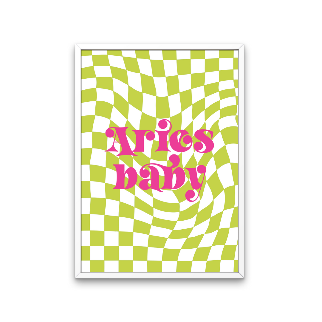 Retro Star Sign Green Pink Check Print