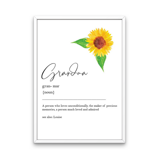 Grandma Sunflower Dictionary Print