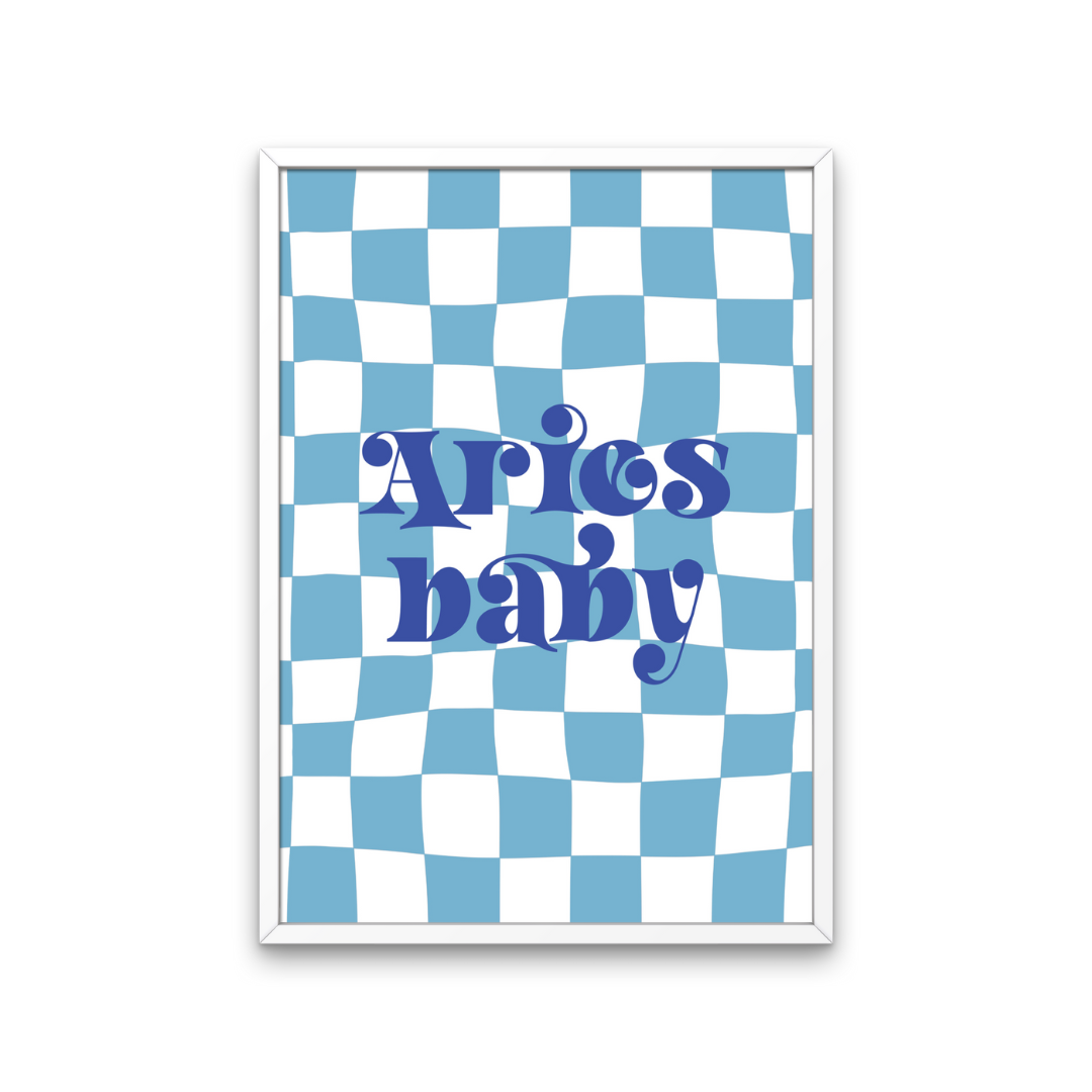 Retro Star Sign Blue Navy Check Print