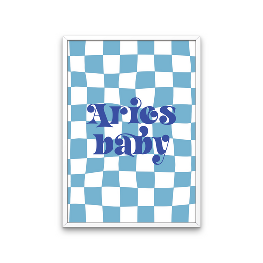 Retro Star Sign Blue Navy Check Print