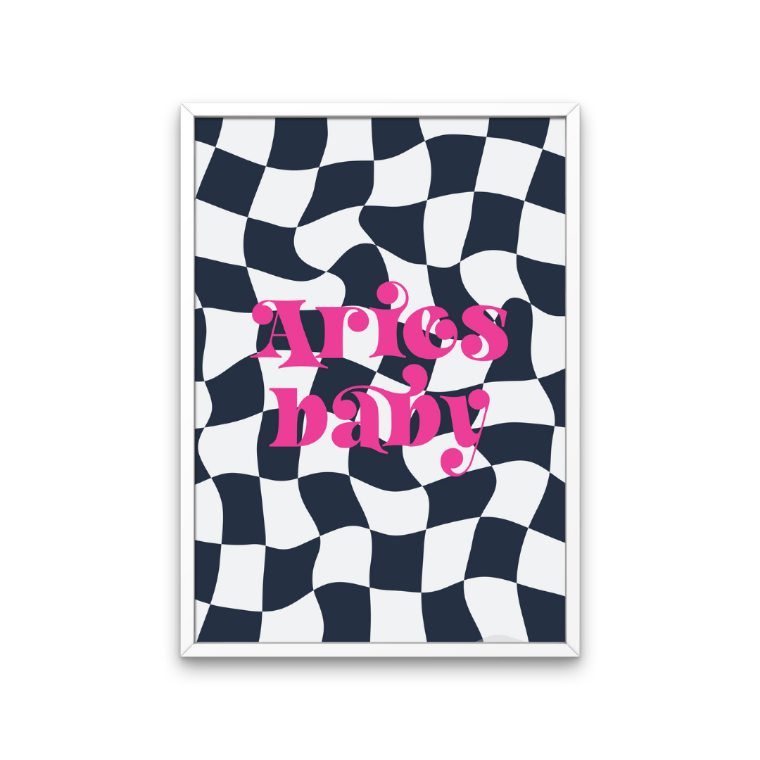 Retro Star Sign Black Pink Check Print