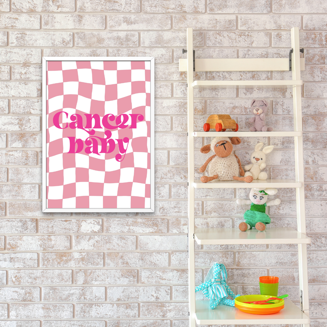 Retro Star Sign Pink on Pink Check Print