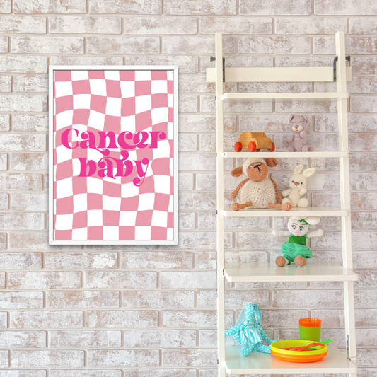 Retro Star Sign Pink on Pink Check Print