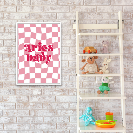 Retro Star Sign Pink Red Check Print