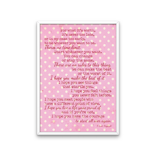 F Scott Fitzgerald For What It's Worth Print Red / Pink