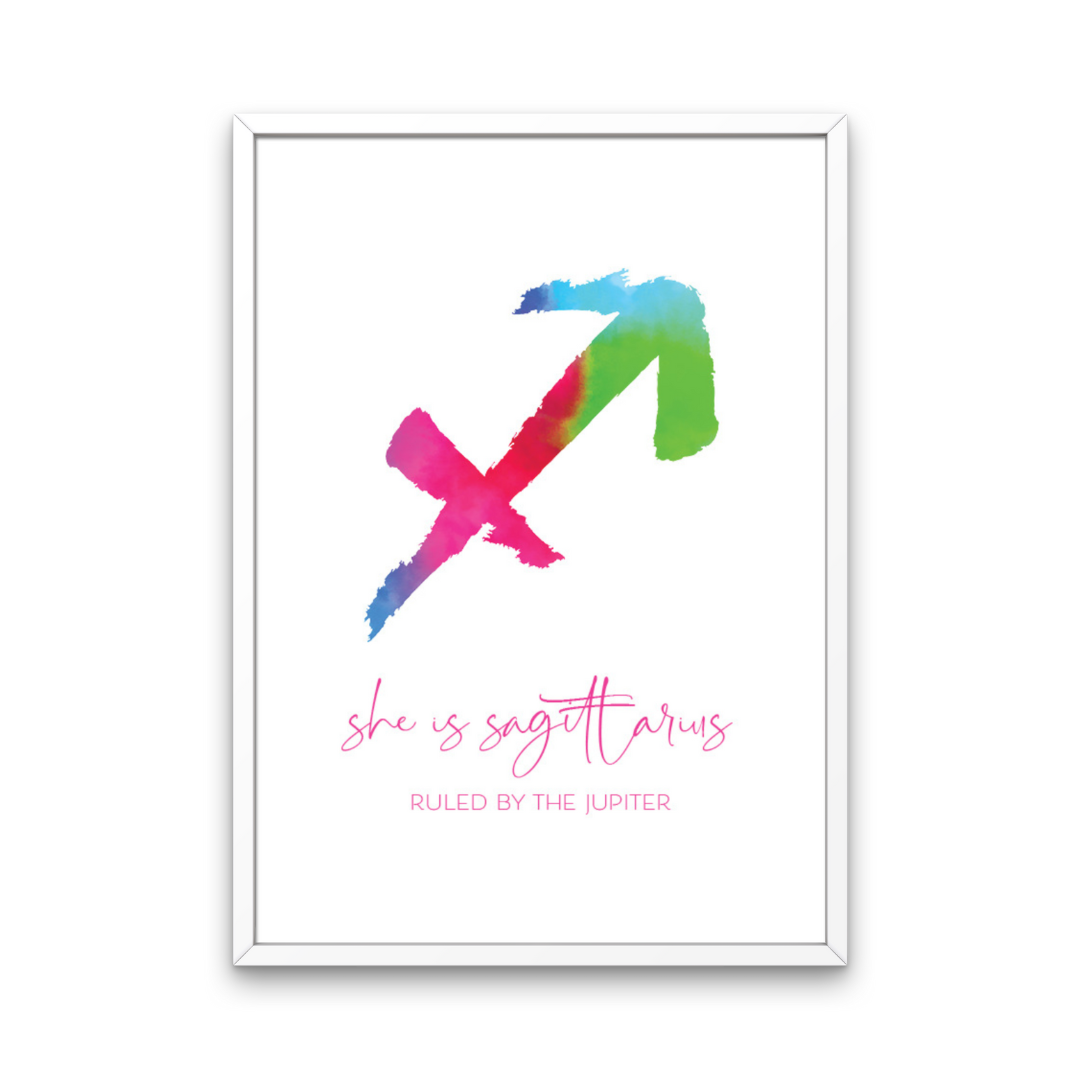 Bright Watercolour She Is Star Sign Print