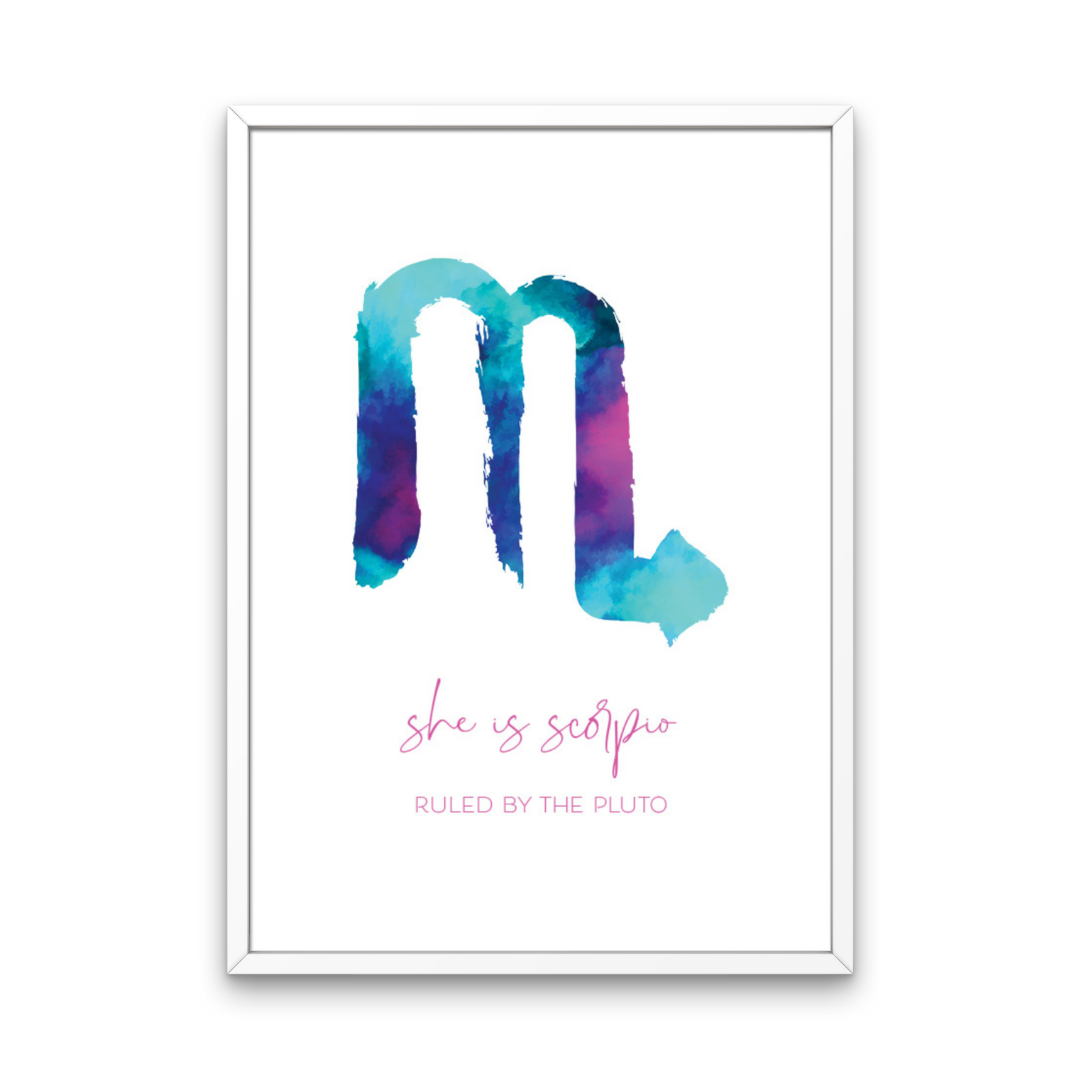 Bright Watercolour She Is Star Sign Print