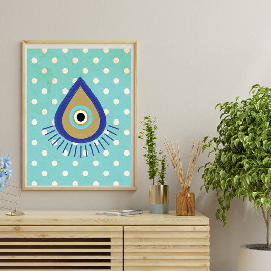 Evil Eye Teal Retro Print