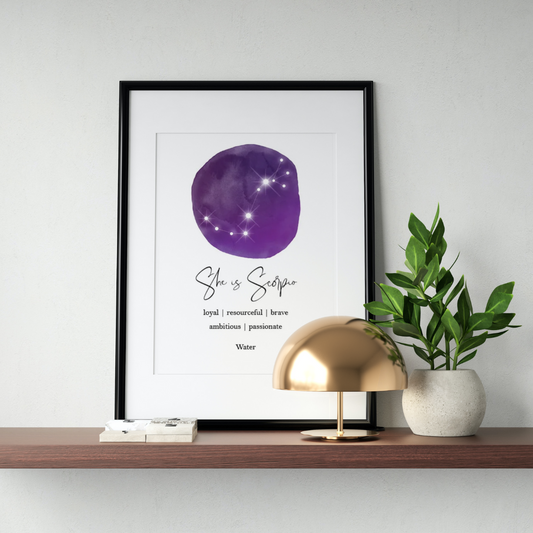 Purple She Is Star Sign Print