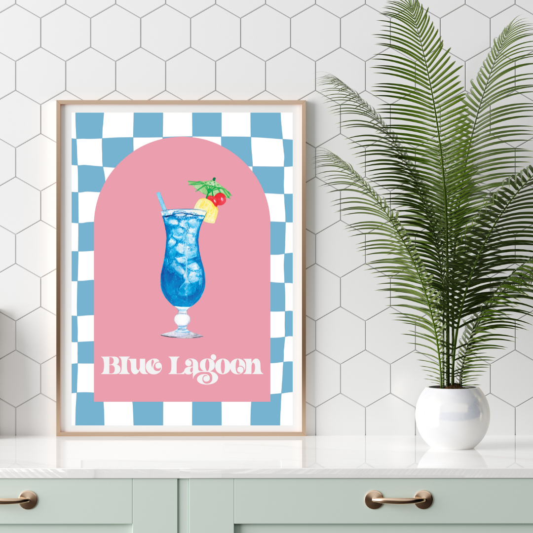 Cocktail Blue Lagoon Retro Print