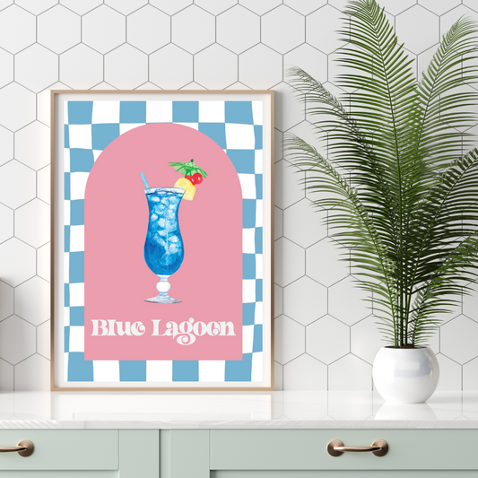 Cocktail Blue Lagoon Retro Print