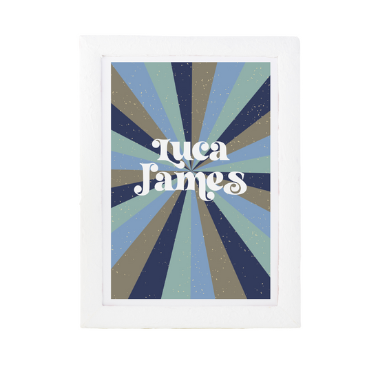 Retro Sunrays Blue Name Print