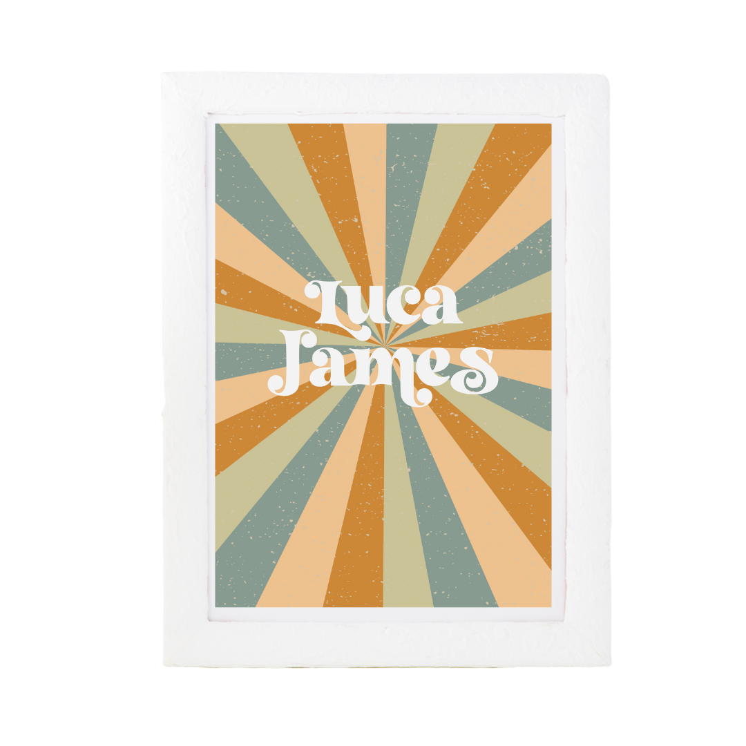 Retro Sunrays Mustard Name Print