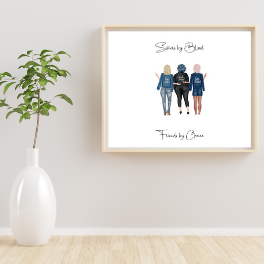 Sisters / Best Friends Silhouette Personalised Wall Print