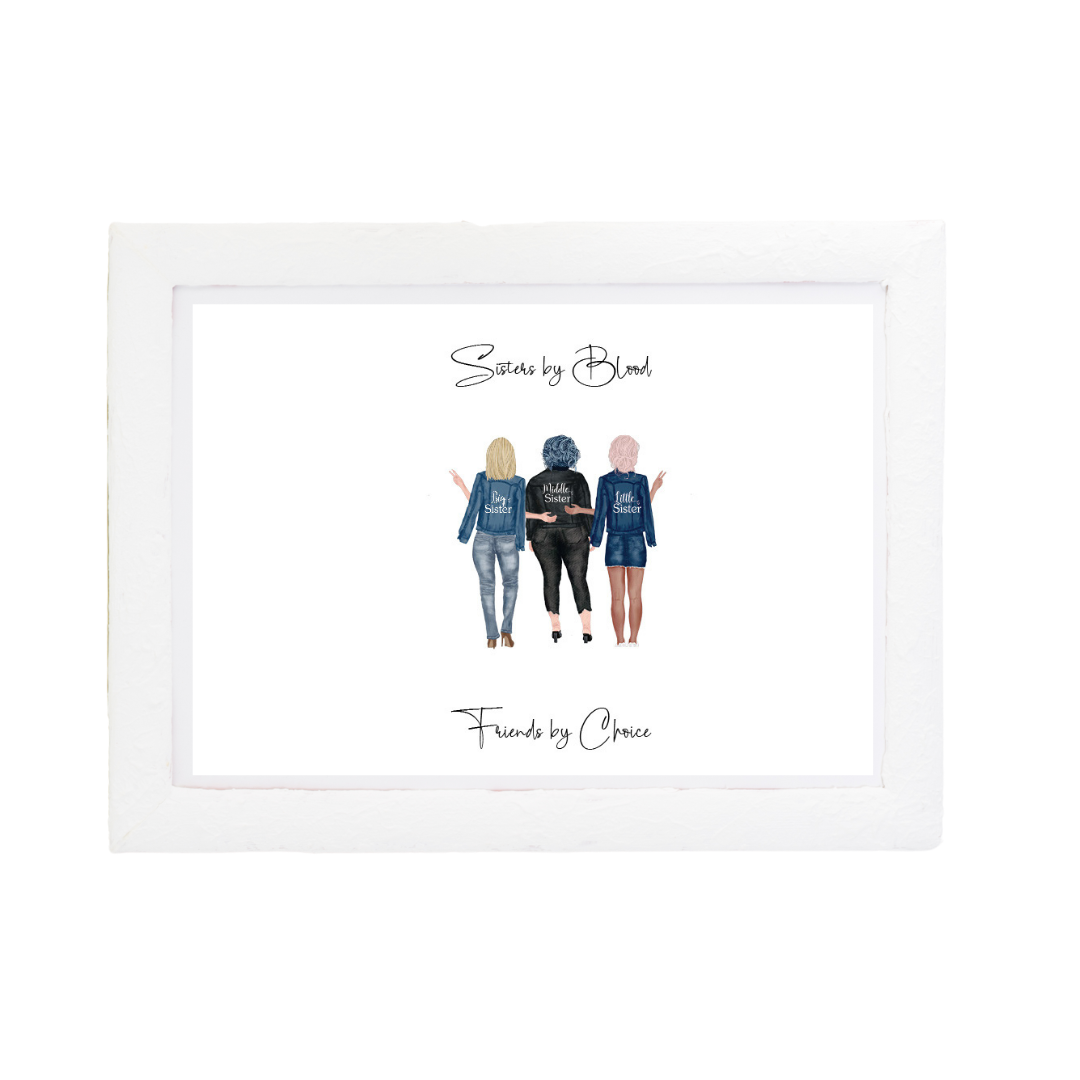 Sisters / Best Friends Silhouette Personalised Wall Print